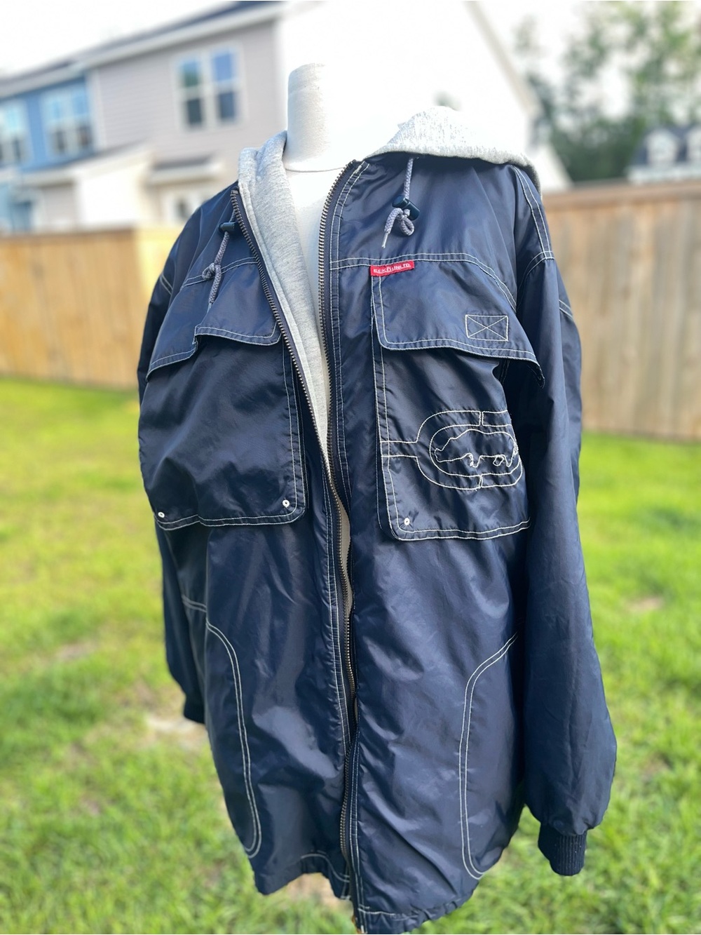 Reversible Ecko Unlimited Navy Hooded Field Jacket with Contrast Stitching